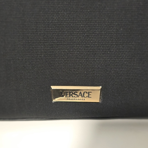 Versace Fragrances Engraved Gold Tone Black Canvas Gold Pattern Tote Handbag New - Picture 16 of 16